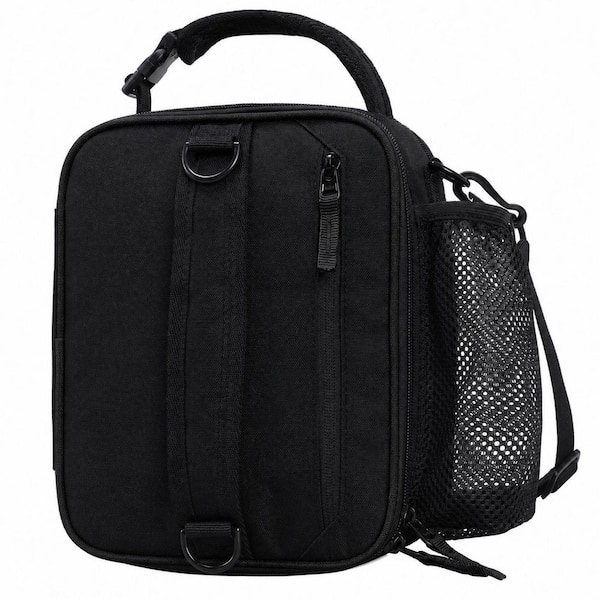 Black Insulated Expandable Lunch Bag Reusable Grocery Bag with Shoulder Strap and Water Bottle Holder