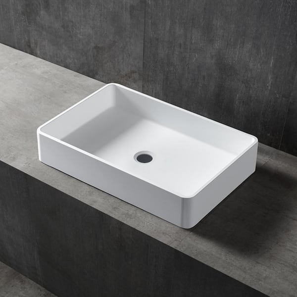 MEDUNJESS Endmore Solid Surface Wash Basin Bathroom Square Vessel Sink in White