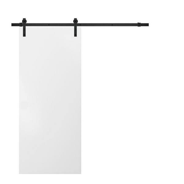 Sartodoors 0010 18 in. x 96 in. Flush White Finished Wood Sliding Barn Door with Hardware Kit Black