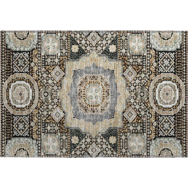 Mayfield Premium Machine Washable Abstract AMF2525 Black 2 ft. x 3 ft. Accent Rug