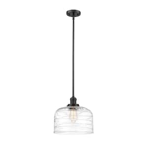 Bell 1-Light Oil Rubbed Bronze Bowl Pendant Light with Clear Deco Swirl Glass Shade