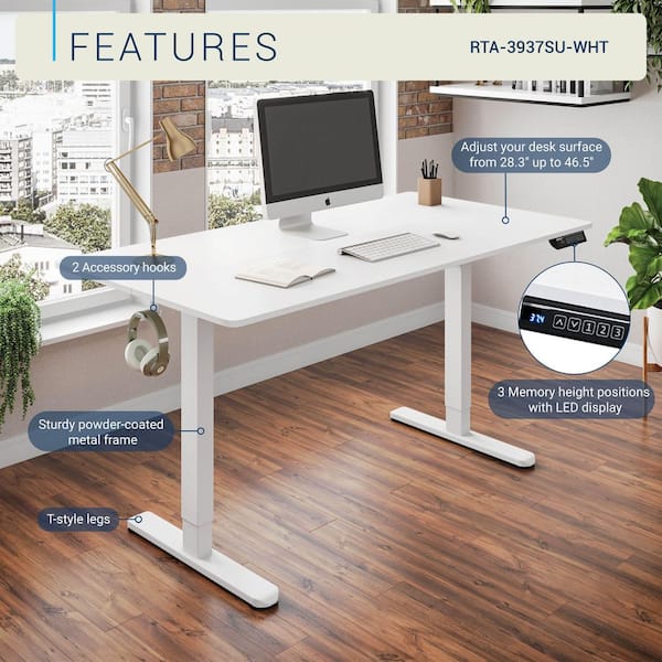 TECHNI MOBILI 47.25 in. White Electric Standing Desk with 3-Memory