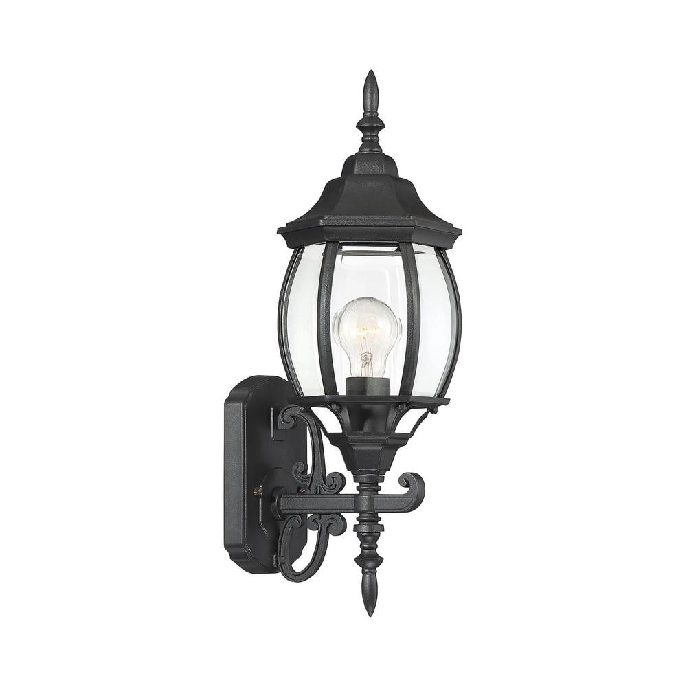 Black Transitional Outdoor Lantern Wall Sconce with Clear Glass