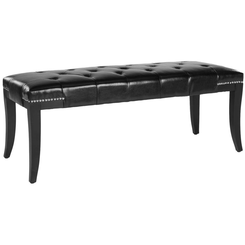 Transitional Black Tufted Bench with Silver Nailhead Trim