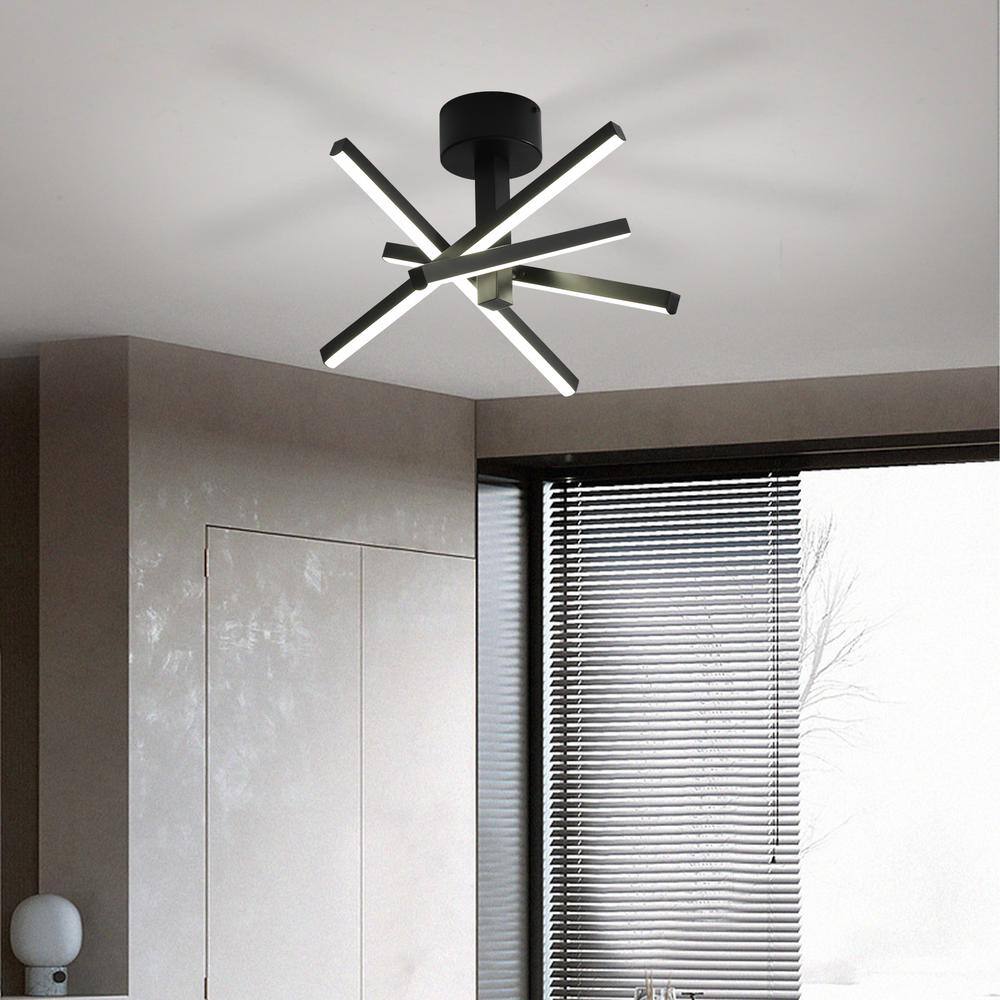 Black Aluminum Modern LED Semi-Flush Mount Ceiling Light