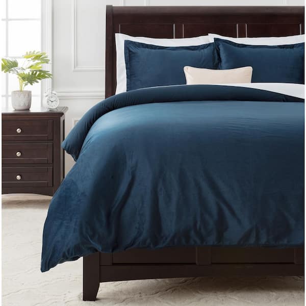 CHANASYA Chanasya Velour Indigo Solid Color Velvet Bedding Reversible Microfiber Duvet Cover Set, Twin