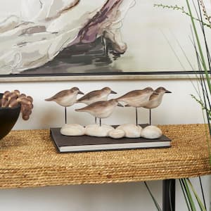 5 in. Brown Polystone Bird Sculpture with Cream Rock Inspired Base