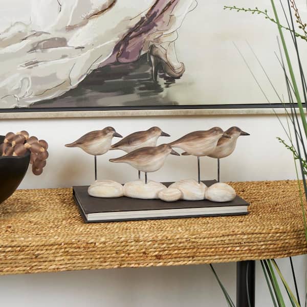 Litton Lane 5 in. Brown Polystone Bird Sculpture with Cream Rock Inspired Base