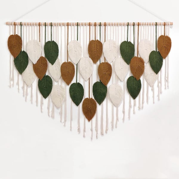 Unbranded Multi Color 51.5 in. W x 33.5 in. L Wall Hanging Leaves Woven Tapestry