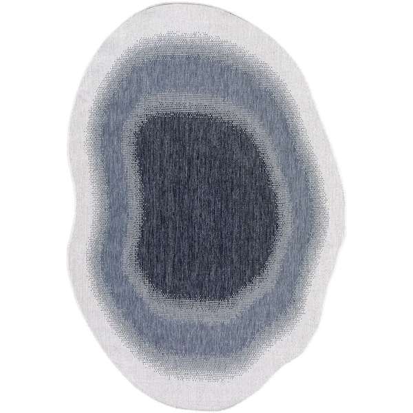 Miami Beach Blue Abstract 6 ft. 7 in. x 9 ft. Indoor/Outdoor Area Rug