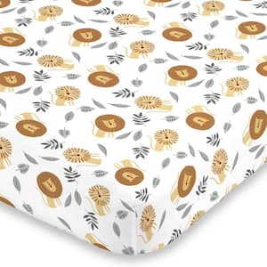 Lion Brown Grey and Yellow Super Soft Mini Polyester Crib Sheet