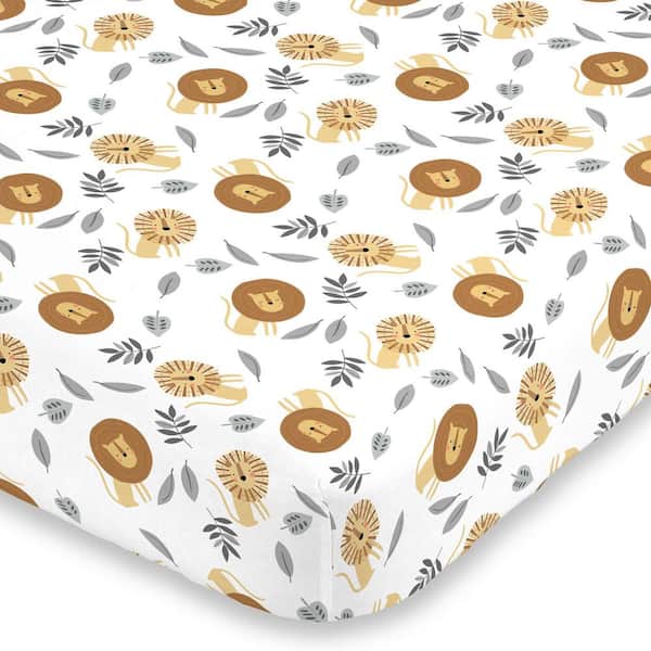 NoJo Lion Brown Grey and Yellow Super Soft Mini Polyester Crib Sheet