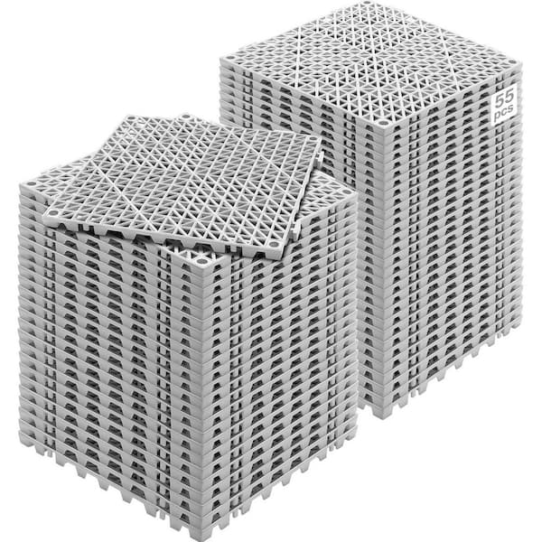 VEVOR Interlocking Drainage Mat Floor Tiles PVC Interlocking Gym Flooring Tiles 12 x 12 x 0.6 in. (Gray 55 Pcs,55 sq ft)
