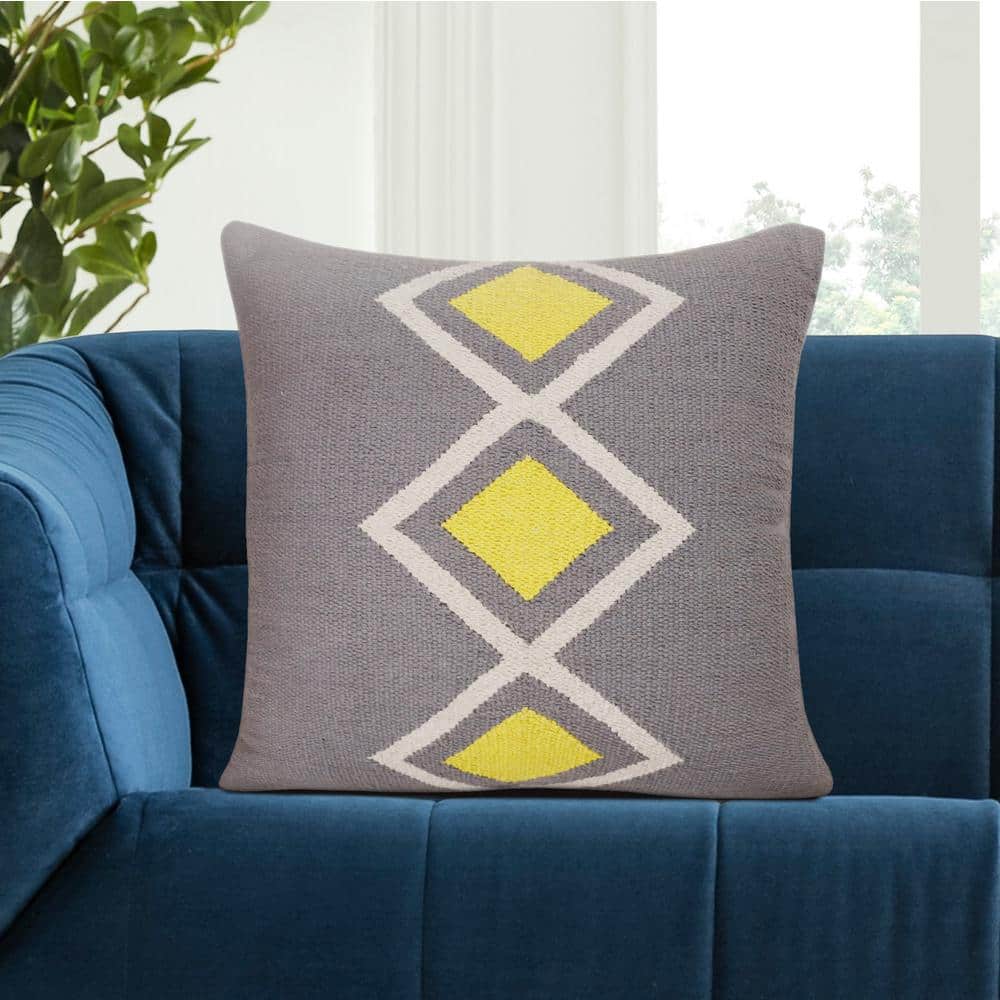 Southwestern Gray and Yellow Cotton Geometric Throw Pillow
