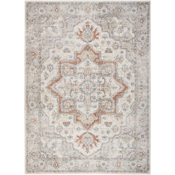 Nourison Astra Machine Washable Grey Multicolor 5 ft. x 7 ft. Distressed Traditional Area Rug