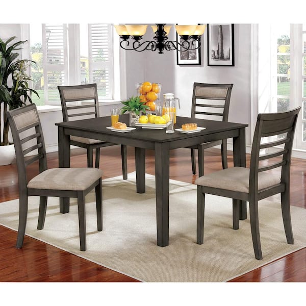 Furniture of America Arjana 5-Piece Weathered Gray and Beige Wood Top Dining Set (Seats 4)