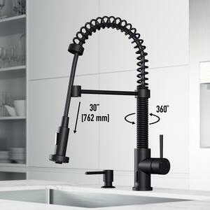 Edison Single Handle Pull-Down Sprayer Kitchen Faucet Set with Soap Dispenser and Touchless Sensor in Matte Black