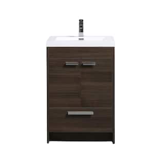 Lugano 24 in. W x 19 in. D x 36 in. H Single Bath Vanity in Gray Oak with White Acrylic Top and White Integrated Sink