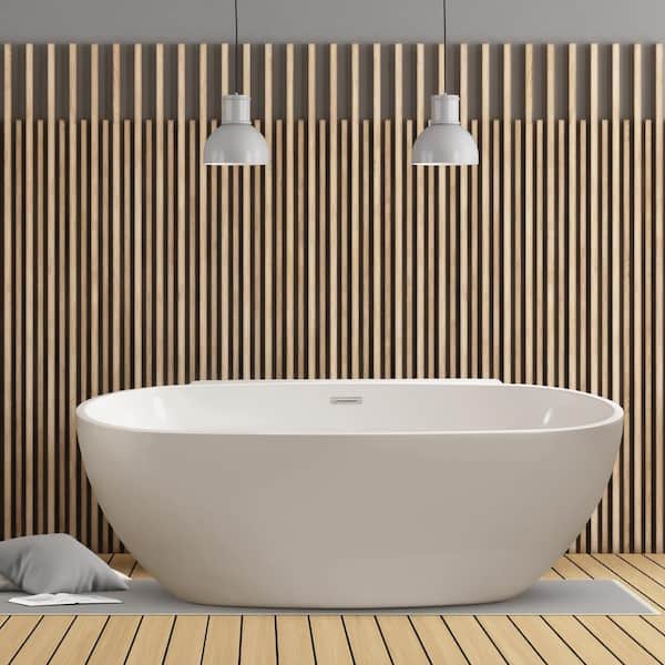 Streamline 59 in. Acrylic Flatbottom Non-Whirlpool Bathtub in Glossy White with Polished Chrome Drain and Overflow Cover