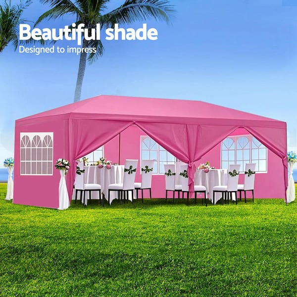10 ft x 30 ft Outdoor Canopy Tent with 8 Removable Side Walls, Pink Color , Suitable for Weddings, Parties, GetTogethers