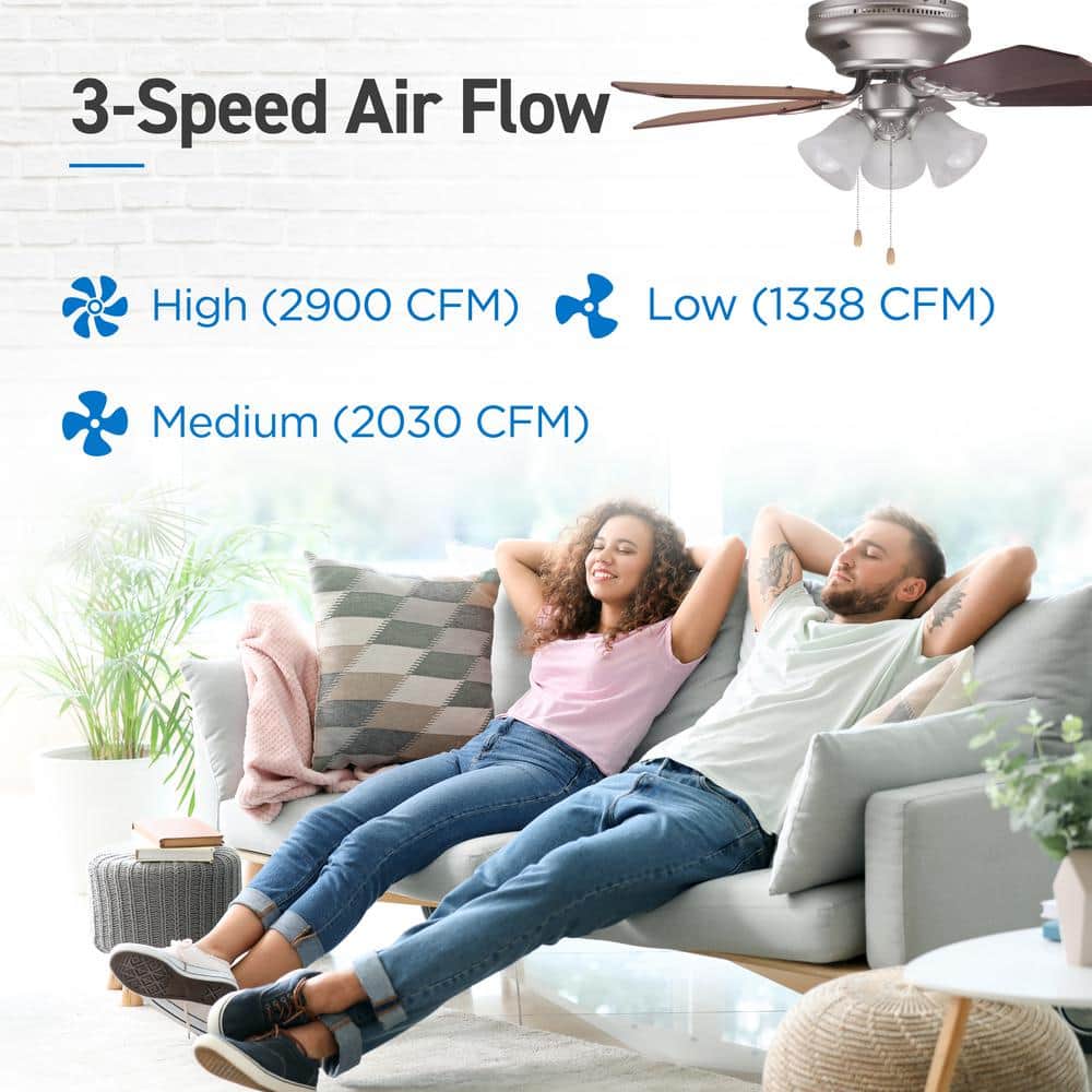 42" Silver Ceiling Fan with Reversible Walnut Blades and Lights