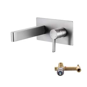 Single Handle Wall Bathroom Mount Faucet with Brass and Stainless Steel in Brushed Nickel