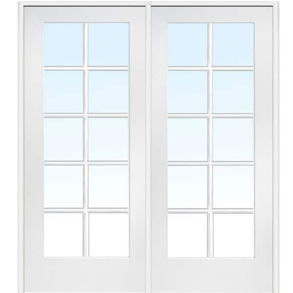MMI Door 60 in. x 80 in. Left Hand Active Primed MDF Glass 10-Lite Clear True Divided Prehung Interior French Door