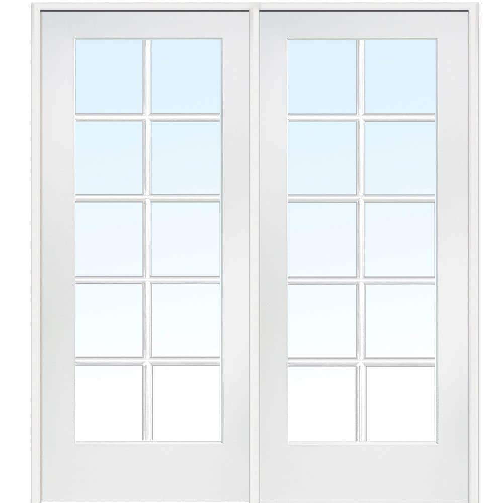 60 in x 80 in Primed MDF 10-Lite Clear Glass Prehung Interior French Door