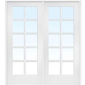 60 in. x 80 in. Right Hand Active Primed MDF Glass 10-Lite Clear True Divided Prehung Interior French Door