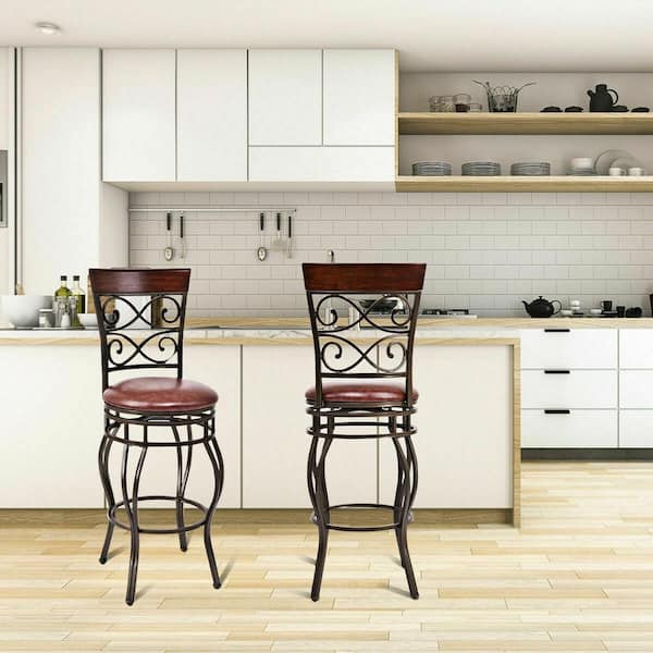 45.5 in. Retro Swivel Bar Stools High Back Metal w/ Padded-Seat Home Kitchen Pub Bistro (2-Pieces)