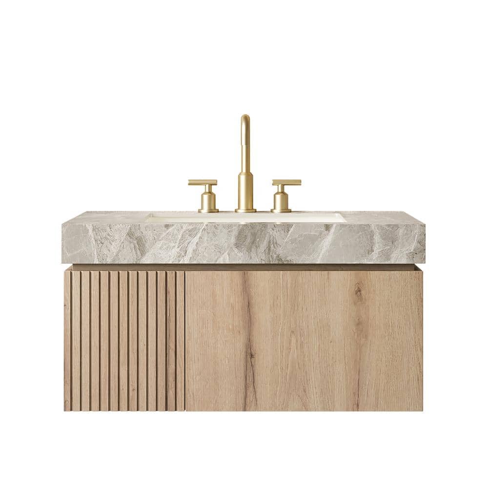 36 in. W x 19 in. D x 18 in. H Floating Bath Vanity in White Oak with Light Gray Sintered Stone Top price history on PriceWatchPro