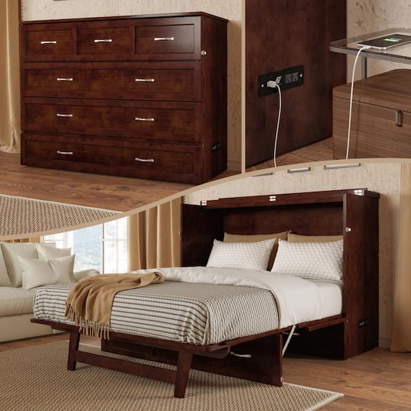 AFI Deerfield Murphy Bed Chest Full Walnut with Charger