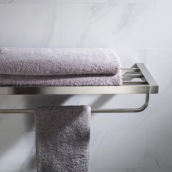 KRAUS Elie Bathroom Shelf with Towel Bar in Brushed Nickel KEA