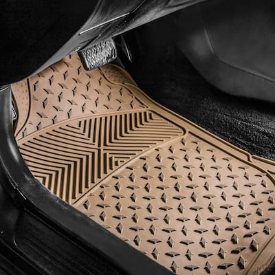 Beige 3-Row Heavy-Duty Liners Vinyl Trimmable Car Floor Mats - Universal Fit for Cars, SUVs, Vans and Trucks - Full Set