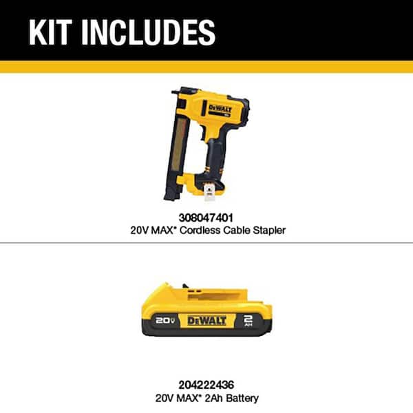 20V MAX Lithium-Ion Cordless Cable Stapler with 20V MAX Compact Lithium-Ion 2.0Ah Battery Pack