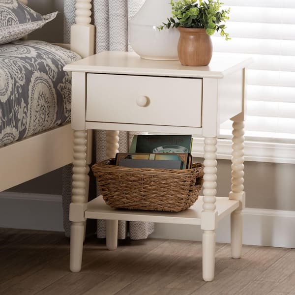 Braith Ivory 1-Drawer Spindle Wood Nightstand