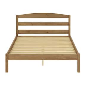 Alexander Brown Oak Pine Wood Frame, Full Platform Bed with Headboard and Wooden Slat Support