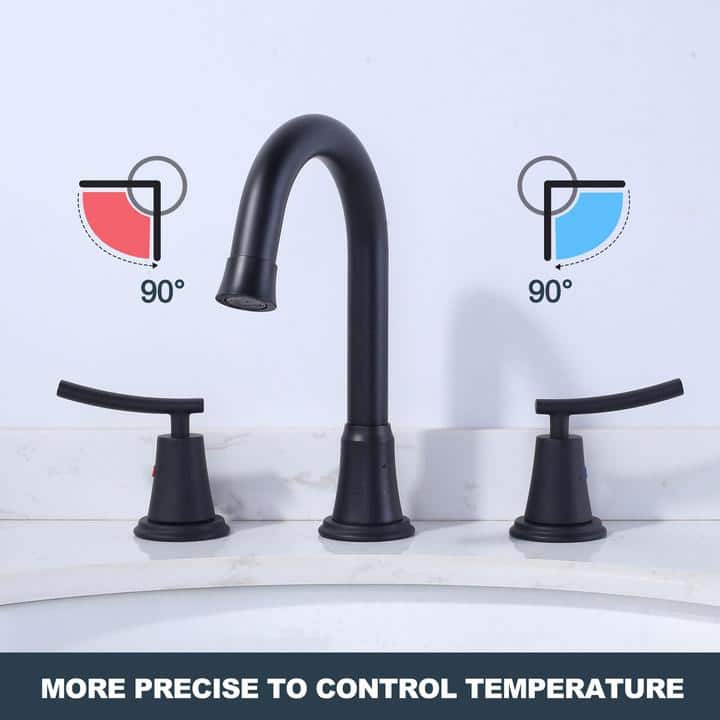Matte Black Double Handle Widespread Bathroom Faucet with Drain Kit