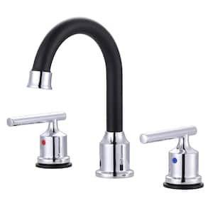 Modern 8 in. Widespread 2-Handle Bathroom Faucet in Polished Chrome and Black