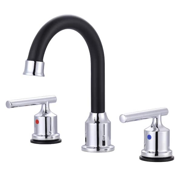 IVIGA 8 in. Widespread Double Handle Bathroom Faucet with Pop Up Drain and Supply Lines Included in Polished Chrome and Black