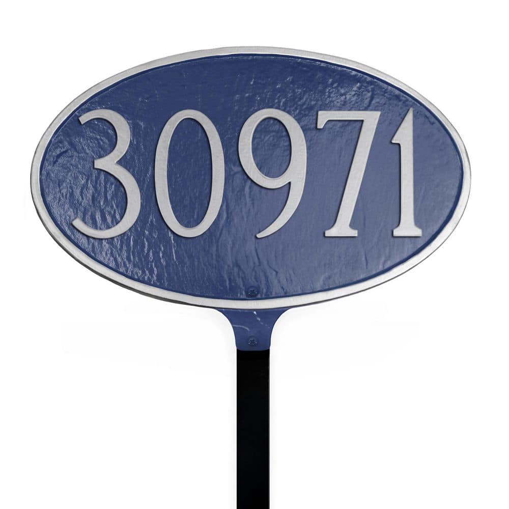 Classic Oval Standard Address Sign Plaque with Lawn Stake - Sea Blue/Silver price history on PriceWatchPro
