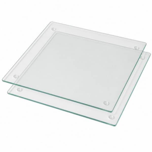 2-Pack 16 in. x 12 in. Rectangular Clear Tempered Glass Cutting Board with Non-Slip Feet for Kitchen
