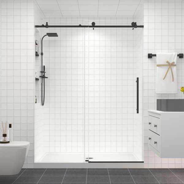 EASYWORC 50-54 in. W x 76 in. H Sliding Frameless Shower Door in Matte Black with 1/4 in. Clear Tempered Glass