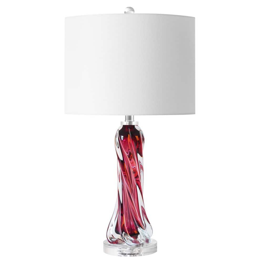 26.5 in. Modern Pink Twisted Glass Table Lamp with White Linen Shade and 3-Color LED Bulb price history on PriceWatchPro