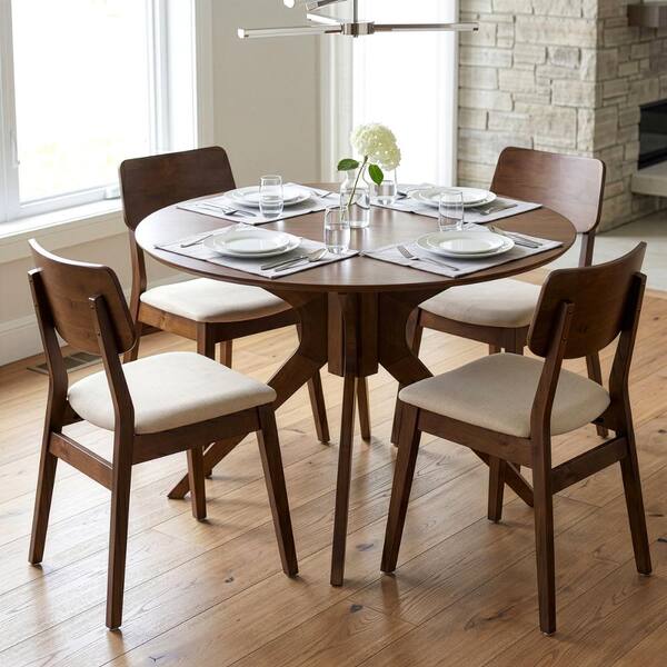 Glamour Home Blair Walnut Finish Round Wood 45 in. 4-Legs Base