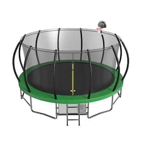16 ft. Outdoor Recreational Trampoline with Basketball Hoop Enclosure Net Ladder for Kids Adults for Garden, Green