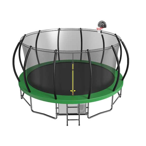Unbranded 16 ft. Outdoor Recreational Trampoline with Basketball Hoop Enclosure Net Ladder for Kids Adults for Garden, Green