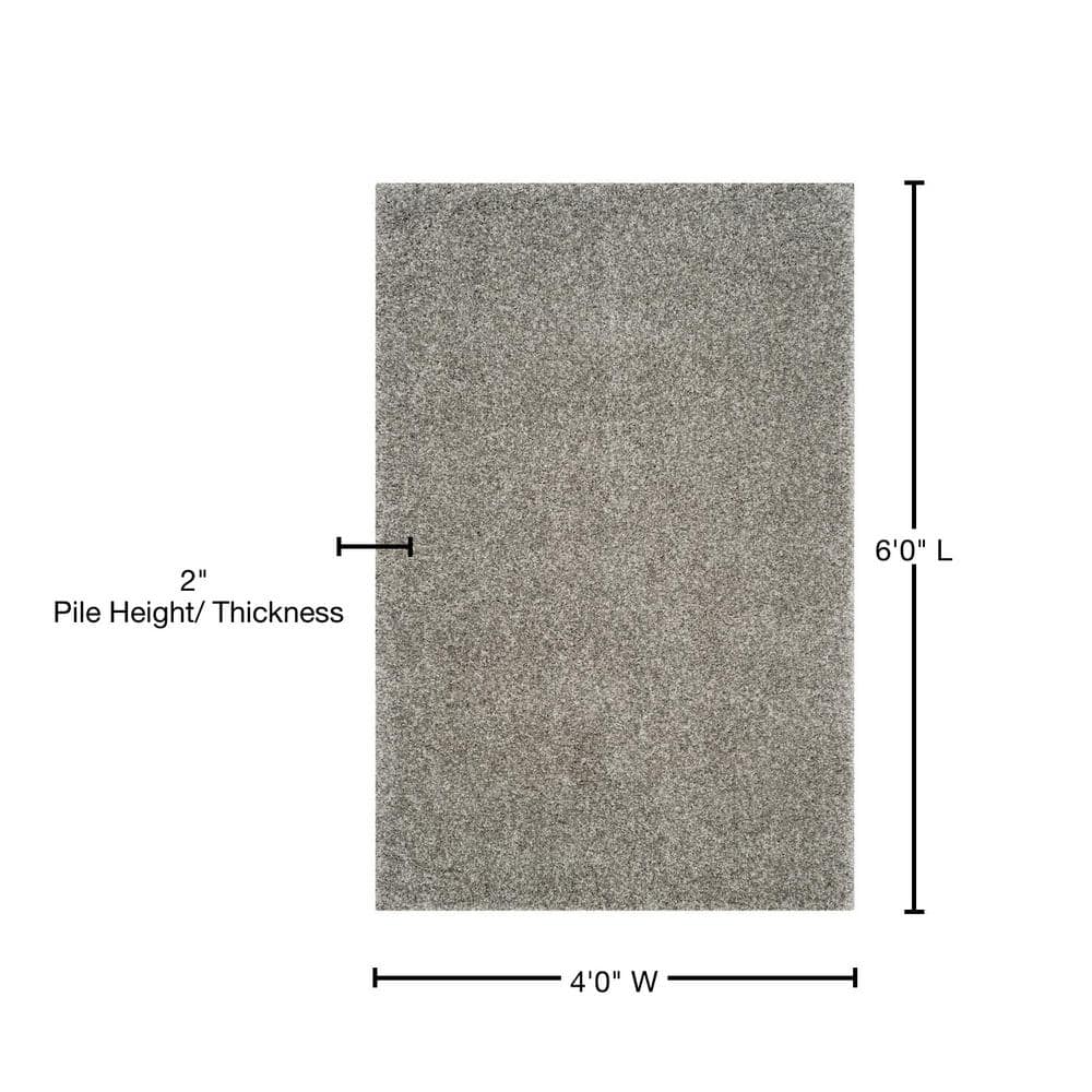 Silver Hand-Knotted Shag 4' x 6' Synthetic Area Rug