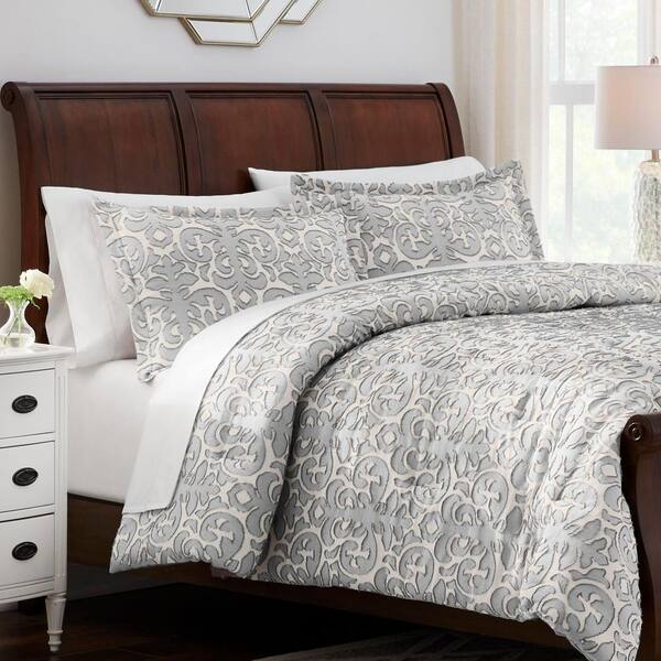Home Decorators Collection Averly 3 Piece Gray Clipped Jacquard Full Queen Comforter Set Fa96387 Fq - Home Decorators Collection Comforters
