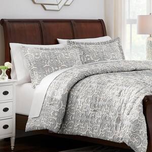 Averly 3-Piece Gray Clipped Jacquard King Comforter Set